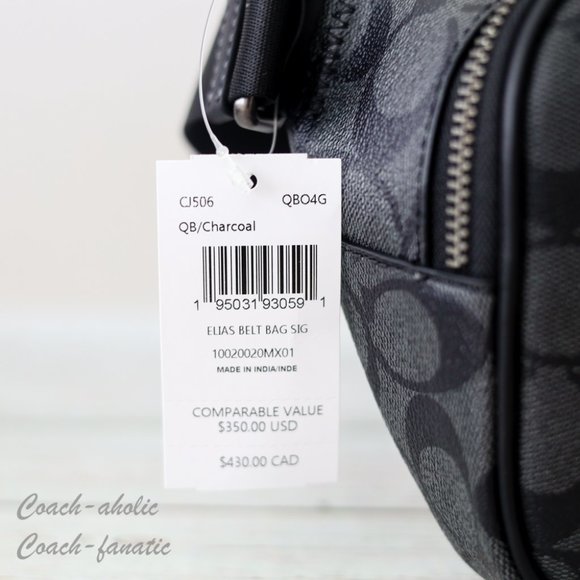 NWT Coach Elias Belt Bag In Signature Canvas Gunmetal/Charcoal - Picture 7 of 13